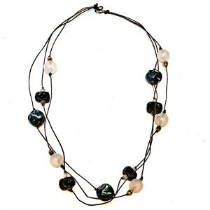 Teresa Goodall Vintage Chucky Layered Faux Abalone & Stone Beaded Necklace